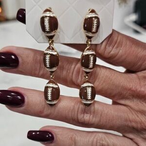 Gold and Brown Football Dangle Earrings